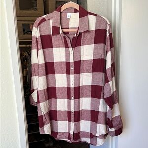 Old Navy Burgundy and Beige Checkered Shirt *Tall*